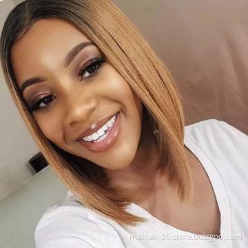 Ombre Color Lace Front Human Hair Wigs Honey Blonde Ombre Short Bob Brazilian Remy Hair #1b/27 180 density 13X4 Lace Front Wigs